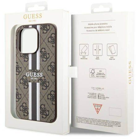 Guess GUHMP14LP4RPSW iPhone 14 Pro 6,1" braun/braunes Hardcase 4G bedruckte Streifen MagSafe