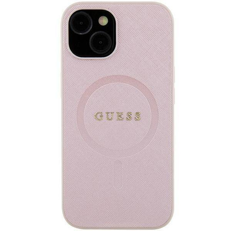 Guess Saffiano MagSafe Hülle für iPhone 15 Plus – Rosa