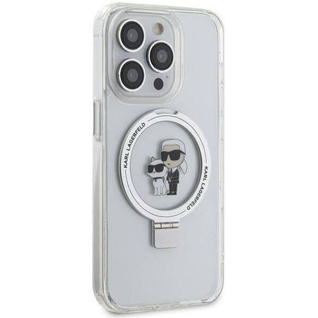 Oryginalne Etui IPHONE 13 PRO Karl Lagerfeld Hardcase Ring Stand Karl&Choupettte MagSafe (KLHMP13LHMRSKCH) białe