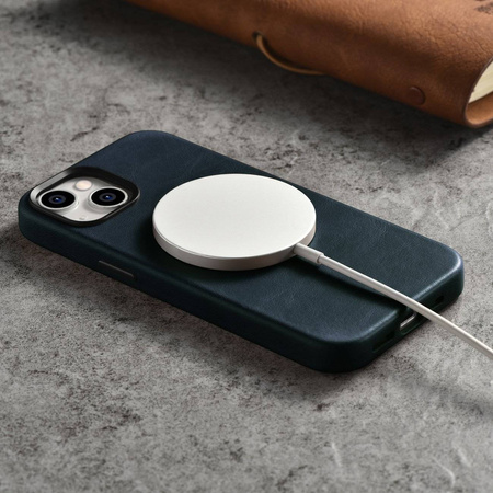 iCarer Oil Wax Premium Leather Case iPhone 14 Magnetic Leather Case with MagSafe dark blue (WMI14220701-BU)