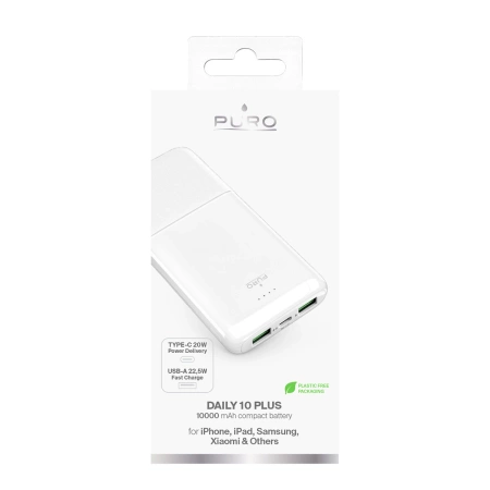 Powerbank Puro DAILY 10 PLUS 10000mAh 2x USBA / 1x USB-C 22.5W - white