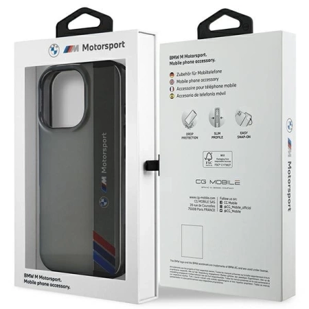 BMW Motosport IML Vertical Stripe Hülle für iPhone 16 Pro – grau