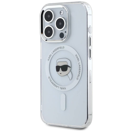 Original Case IPHONE 15 PRO Karl Lagerfeld Hardcase IML Metal Karl Head MagSafe white