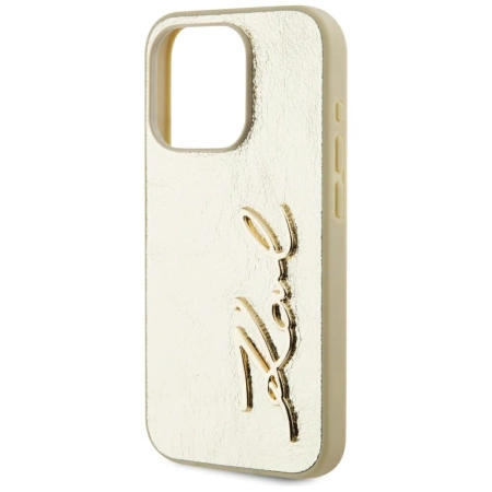 Etui Karl Lagerfeld Wrinkled Metal Signature na iPhone 15 Pro Max - złote
