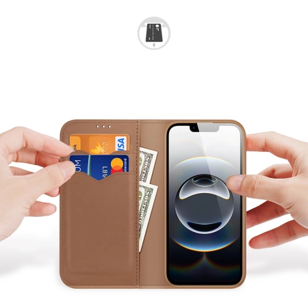 Dux Ducis Hivo iPhone 16e Hülle mit Klappdeckel und RFID-Schutz - Braun