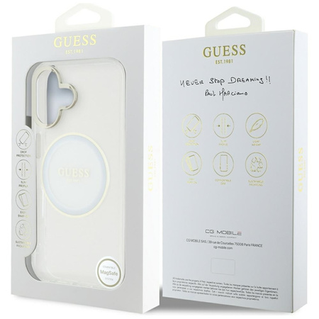 Guess IML Metal Colored Circle Classic Logo MagSafe - Etui do iPhone 16 (biały)