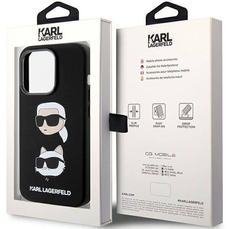 Karl Lagerfeld Silikon Karl&amp;Choupette Head Hülle für iPhone 15 Pro – Schwarz