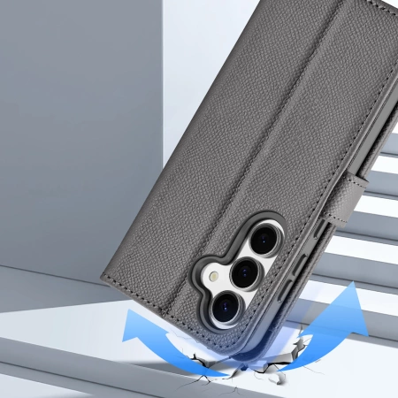 Dux Ducis Lawa Lederhülle für Samsung Galaxy S25 mit abnehmbarer magnetischer Brieftasche – Grau