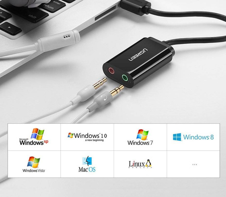 Ugreen zewnętrzna karta dźwiękowa muzyczna adapter USB - 3,5 mm mini jack 15 cm biały (US205 30143)