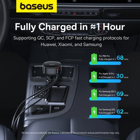 Baseus Enjoyment USB-C car charger with USB-C / Lightning 60W cable - black