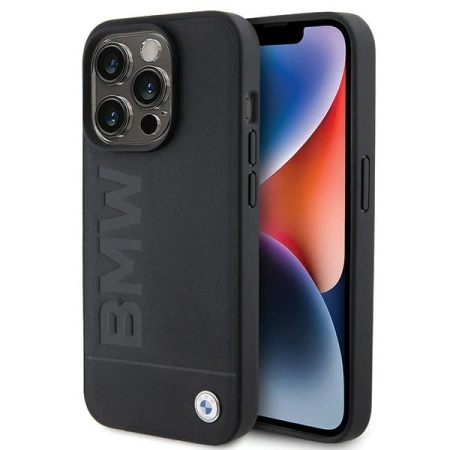 BMW Leather Hot Stamp iPhone 15 Pro Max Case - Black