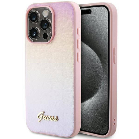 Oryginalne Etui GUESS hardcase Saffiano Iridescent Script GUHCP15XPSAIRSP do Iphone 15 Pro Max różowy