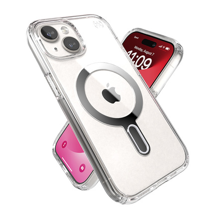 Speck Presidio Perfect-Clear ClickLock & Magsafe - Etui iPhone 15 / iPhone 14 / iPhone 13 (Clear / Chrome Finish / Serene Silver)