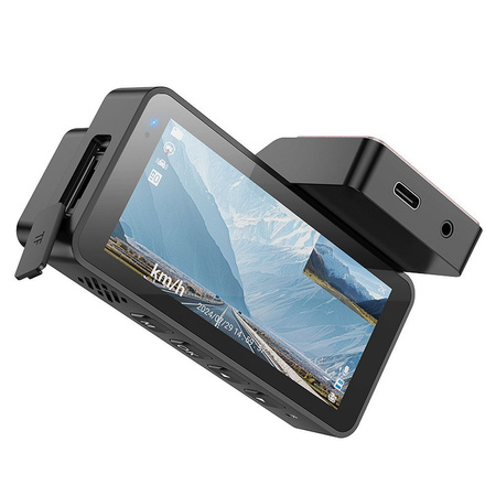 HOCO kamera samochodowa z wyświetlaczem 3,69" + kamera tylna 2K GPS DV12 srebrno szara