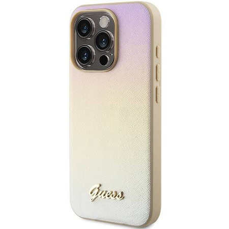 Oryginalne Etui GUESS hardcase Saffiano Iridescent Script GUHCP14XPSAIRSD do Iphone 14 Pro Max złoty
