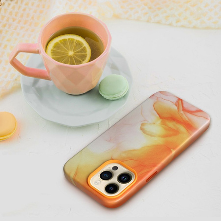 Leather Mag Cover kompatybilne z MagSafe do IPHONE 14 PRO MAX orange splash