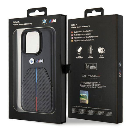 Etui BMW Stamped Tricolor Stripe na iPhone 15 Pro - czarne