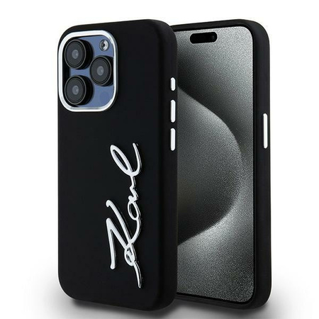 Original Case IPHONE 15 PRO MAX Karl Lagerfeld Silicone Metal Script Logo black