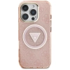 Guess IML Metal Glitter 4G Circle Triangle MagSafe Case für iPhone 16 Pro - Rosa