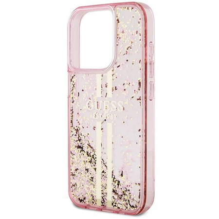 Oryginalne Etui GUESS Hardcase GUHCP15LLFCSEGP do iPhone 15 Pro (Liquid Glitter Gold Stripes / różowy)