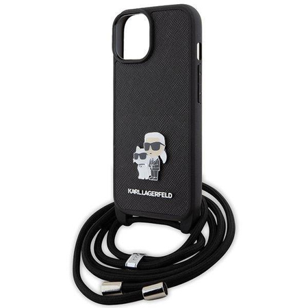 Karl Lagerfeld Crossbody Saffiano Metal Pin Karl &amp; Choupette case for iPhone 15 Plus - black