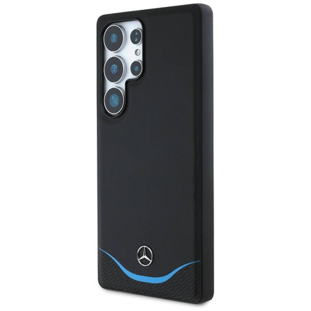 Original Case SAMSUNG GALAXY S25 ULTRA Mercedes Leather Contrasted Blue Horizontal Curve MagSafe black