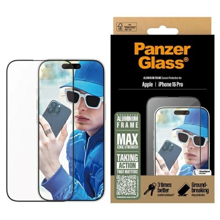 PanzerGlass Displayschutzfolie Aluminiumrahmen iPhone 16 Pro 6,3&quot; Ultra-Wide Fit 2850