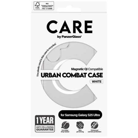 CARE by PanzerGlass Flagship Urban Combat White QI Case for Samsung Galaxy S25 Ultra - Transparent