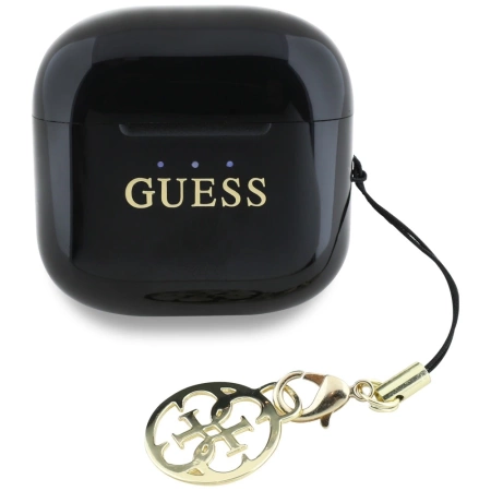 TWS Guess Kopfhörer mit klassischem Logo und Charm-Aufdruck, glänzender Effekt, Schwarz