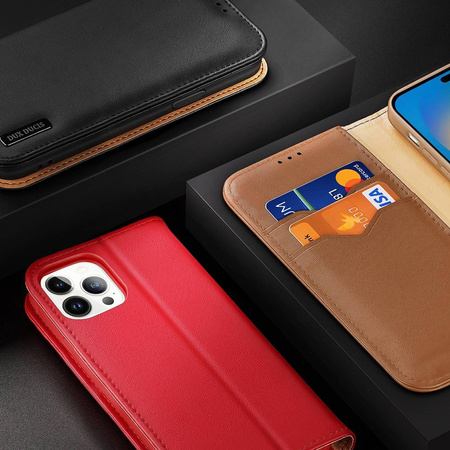 Dux Ducis Hivo echt Leder booktype case schutzhülle aufklappbare hülle für iPhone 14 Pro Max rot