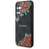 Original Handyhülle SAMSUNG GALAXY S25 Guess Leather 4G Flowers Print Metal Classic Logo MagSafe schwarz