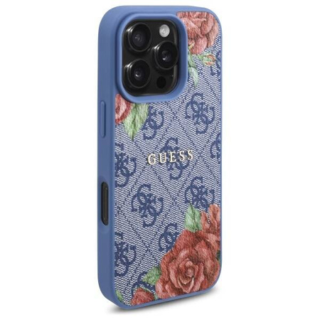 Etui Guess 4G Flowers Print MagSafe na iPhone 16 Pro - niebieskie