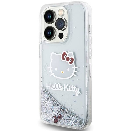 Hello Kitty Liquid Glitter Charms Kitty Head Hülle für iPhone 15 Pro – Silber