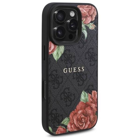 Original Handyhülle IPHONE 16 PRO MAX Guess Hardcase 4G Flowers Print MagSafe (GUHMP16XP4ROPEMCK) schwarz