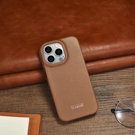 iCarer CE Premium Leather Folio Case skórzane etui iPhone 14 Pro z klapką magnetyczne MagSafe brązowy (WMI14220714-BN)