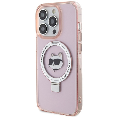 Karl Lagerfeld KLHMP15LHMRSCHP iPhone 15 Pro 6,1" rosa/rosa Hardcase Ringständer Choupette Head MagSafe