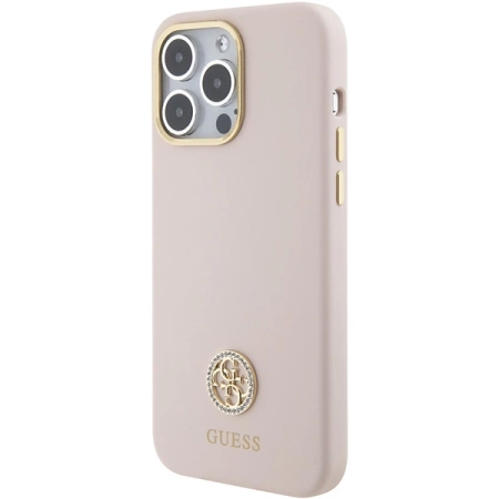Etui Guess Silicone Logo Strass 4G na iPhone 15 Pro Max - różowe