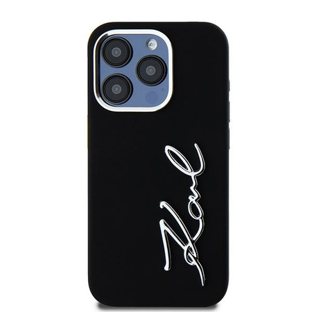 Oryginalne Etui IPHONE 15 PRO MAX Karl Lagerfeld Silicone Metal Script Logo czarne