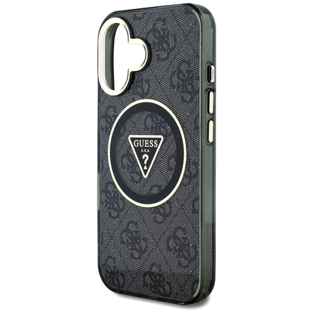 GUESS futerał do IPHONE 16 kompatybilny z MagSafe GUHMP16SHG4PRTGK (IML Metal Glitter 4G Circle Triangle) czarny