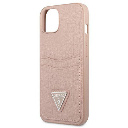 Schutzhülle IPHONE 13 Guess Hardcase Saffianotriangle Logo Cardslot (GUHCP13MPSATPP) rosa