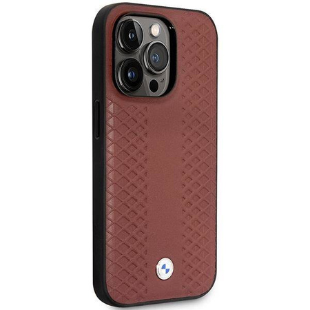 Oryginalne Etui IPHONE 14 PRO BMW Leather Diamond Pattern MagSafe (BMHMP14L22RFGR) burgundowe