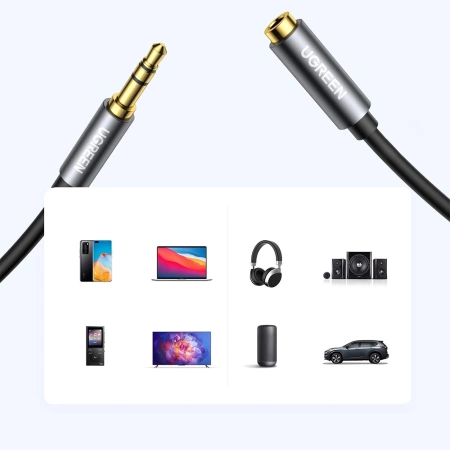 Ugreen przewód kabel przedłużacz AUX 3,5 mm mini jack 3m srebrny (10595)