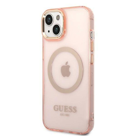 Guess Gold Outline Translucent MagSafe - Etui iPhone 14 Plus (różowy)