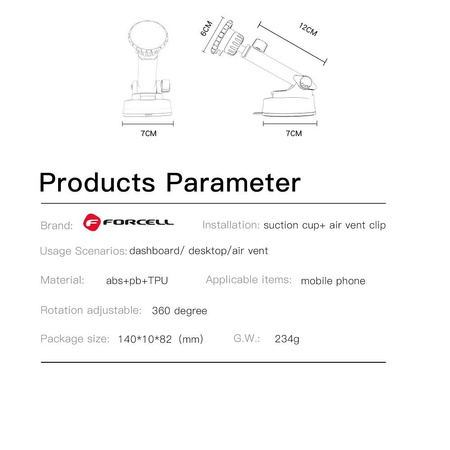 FORCELL F-Grip Excelence uchwyt samochodowy do szyby/deski/kratki magnetyczny czarny