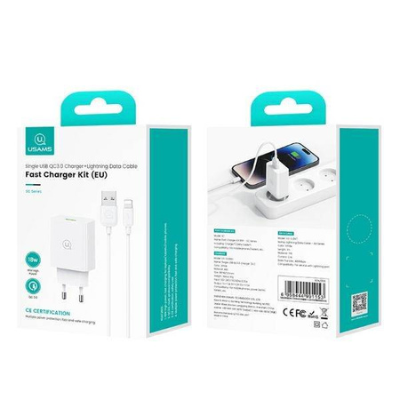 USAMS Lad. network. QC3.0 18W Lightning2.1A 1m Fast Charging white/white SC series (CC083)