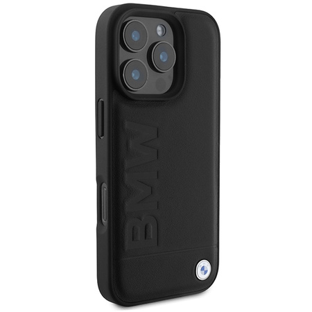 BMW BMHMP16LSLLBK iPhone 16 Pro 6.3" czarny/black hardcase Leather Hot Stamp MagSafe