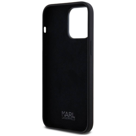Original Handyhülle IPHONE 14 PRO MAX Karl Lagerfeld Hardcase Silicone Metal Script Logo schwarz