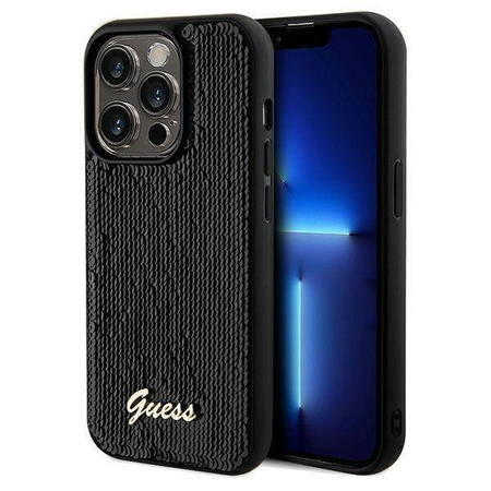 Guess nakładka do iPhone 14 Pro 6,1&quot; GUHCP14LPSFDGSK HC SEQUIN SCRIPT METAL czarna