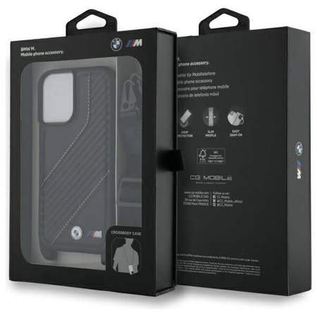 Original Case IPHONE 16 BMW Hardcase M Edition Carbon Stripe & Strap (BMHCP16S23PSCCK) black