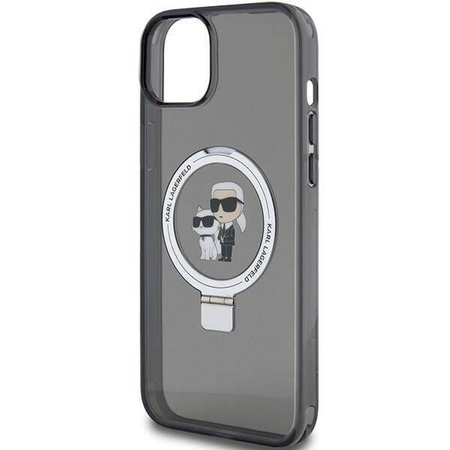 Original Case IPHONE 13 / 14 / 15 Karl Lagerfeld Hardcase Ring Stand Karl&Choupettte MagSafe (KLHMP14SHMRSKCK) black